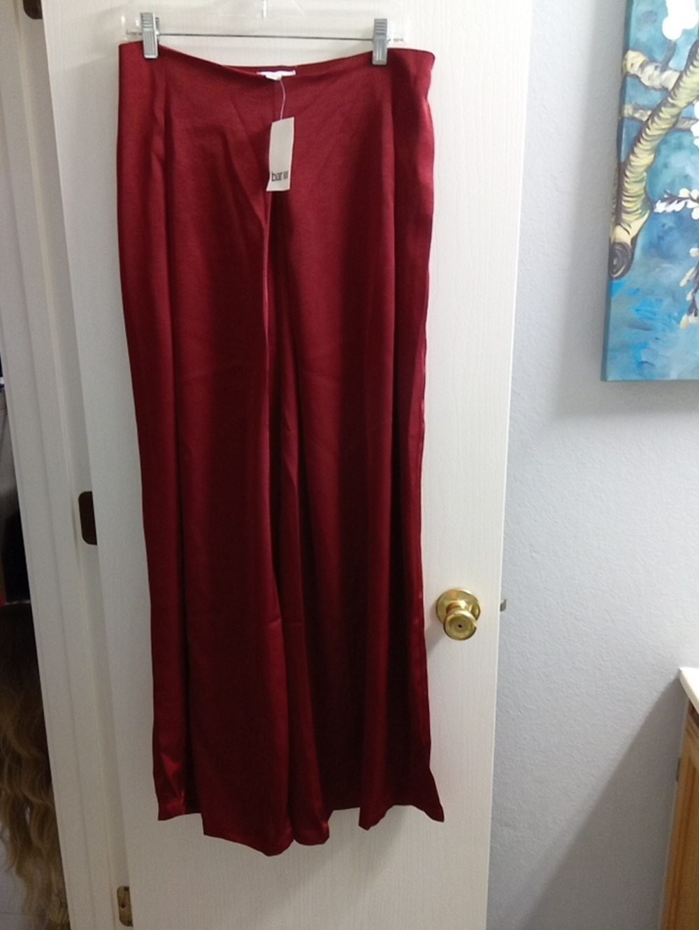 Bar III Wide-Leg Satin Pants in Deep Red